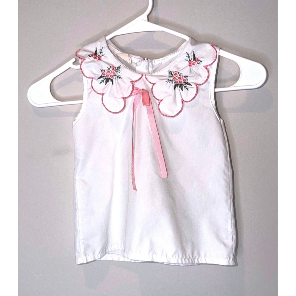 Kellys Kids Girls White Embroidered Scallop Collar Sleeveless Top Size 7 Floral